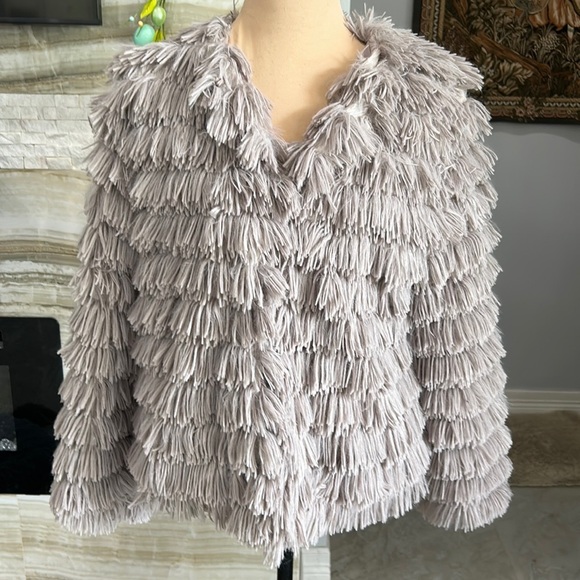 She + Sky Mocha Faux Fur Layered Hippie Shag Open Front Coat Size L‎ (891) - Picture 3 of 13